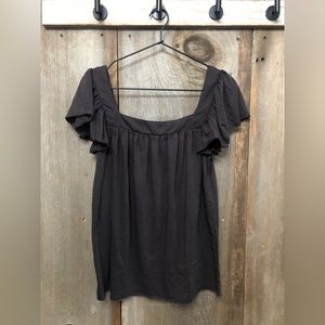 Chaser Vintage Jersey Flutter Sleeve Flouncy Square Neck Tee Union Black Medium